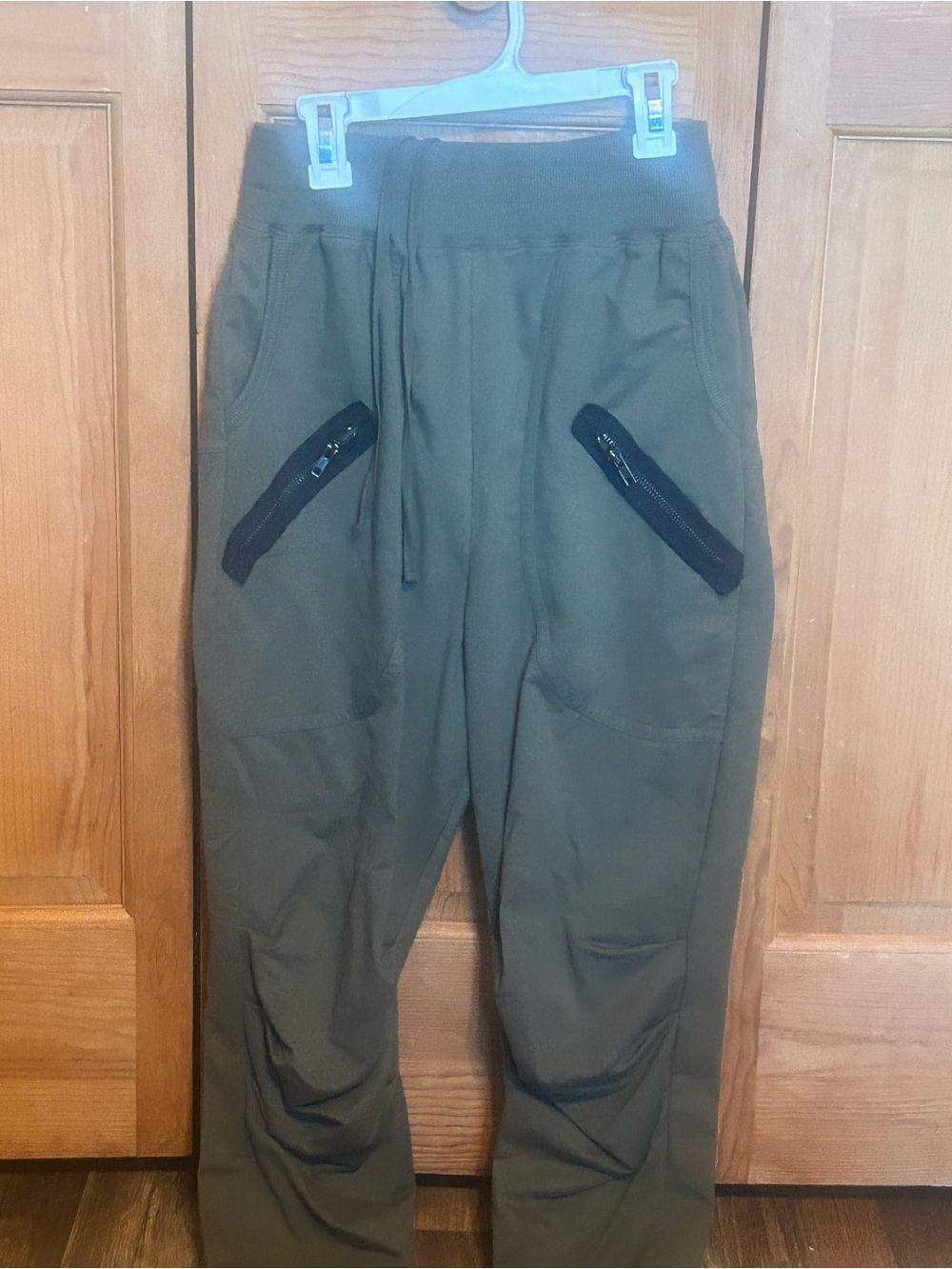 Urban Groove Olive Drawstring Joggers with Black Zip Details